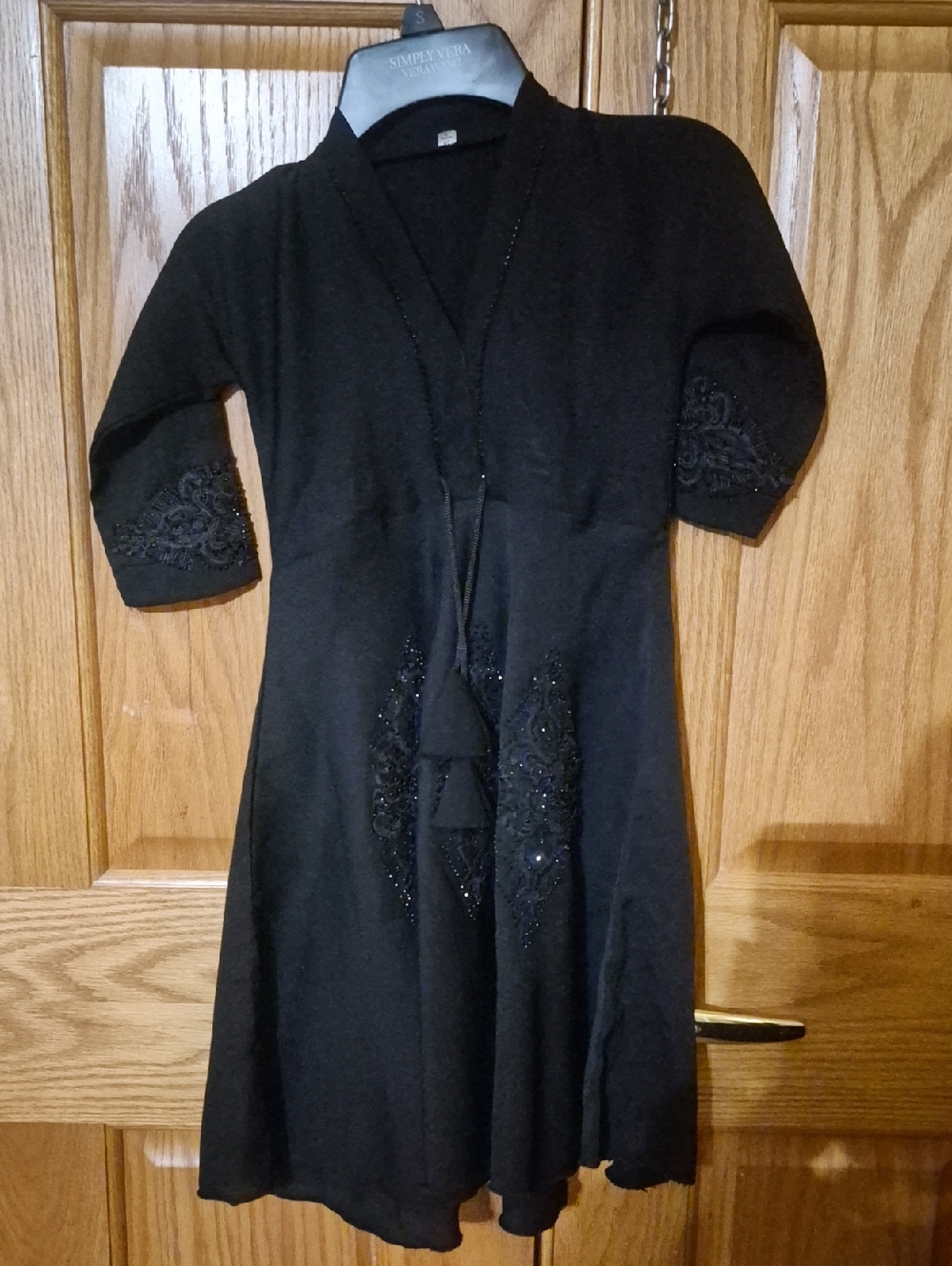 Black Embellished V-Neck Knit Dress